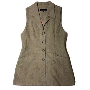 Vtg Guess Collection silk blend long sleeveless vest coat blazer herringbone 2